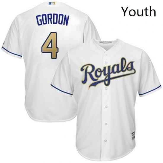 Youth Majestic Kansas City Royals 4 Alex Gordon Replica White Home Cool Base MLB Jersey